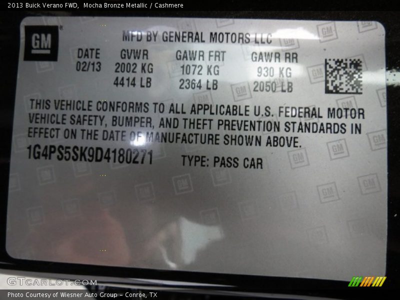Mocha Bronze Metallic / Cashmere 2013 Buick Verano FWD
