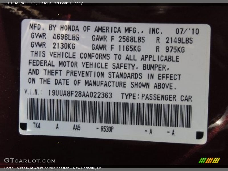 Basque Red Pearl / Ebony 2010 Acura TL 3.5