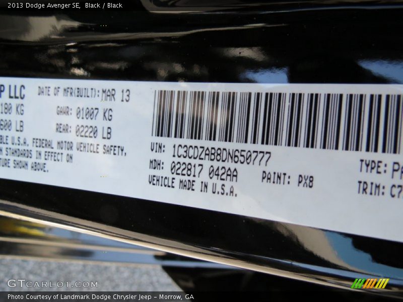 Black / Black 2013 Dodge Avenger SE