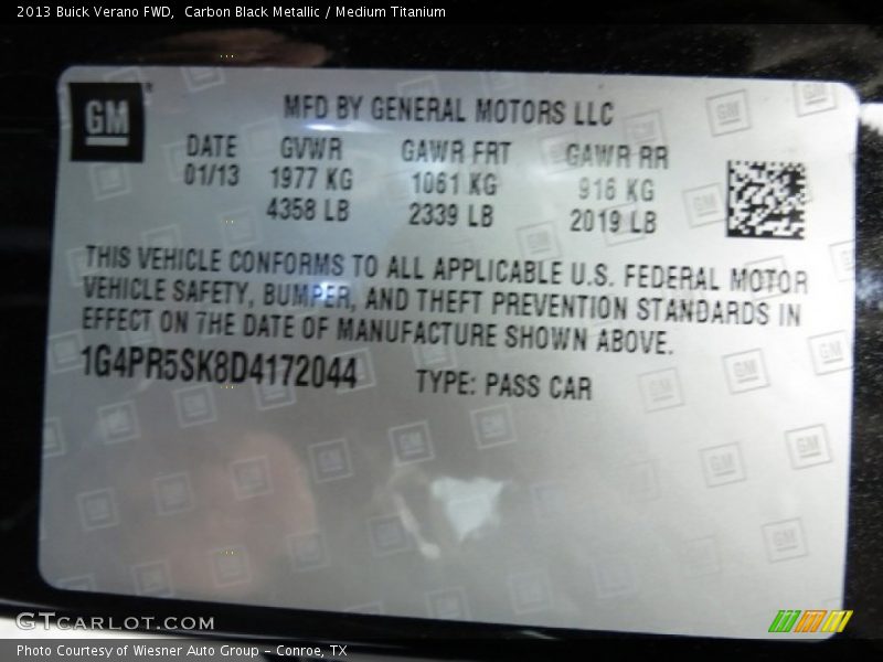 Carbon Black Metallic / Medium Titanium 2013 Buick Verano FWD