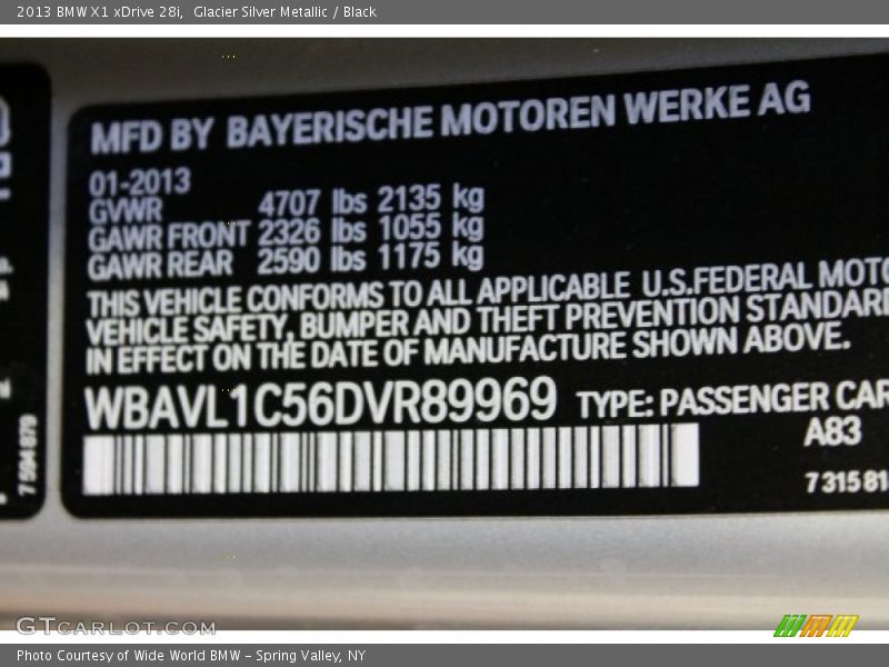 2013 X1 xDrive 28i Glacier Silver Metallic Color Code A83