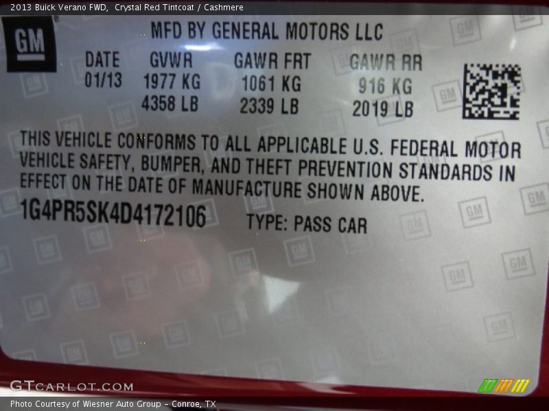 Crystal Red Tintcoat / Cashmere 2013 Buick Verano FWD