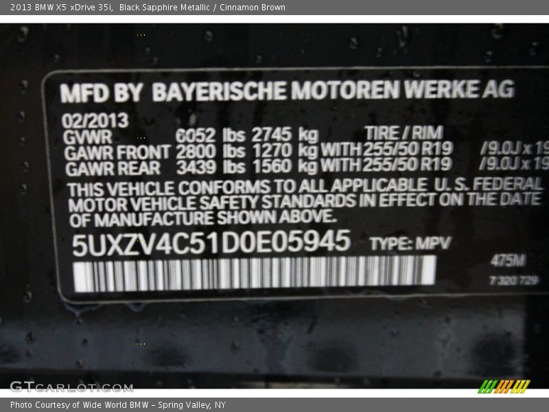 2013 X5 xDrive 35i Black Sapphire Metallic Color Code 475
