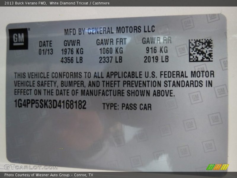 White Diamond Tricoat / Cashmere 2013 Buick Verano FWD