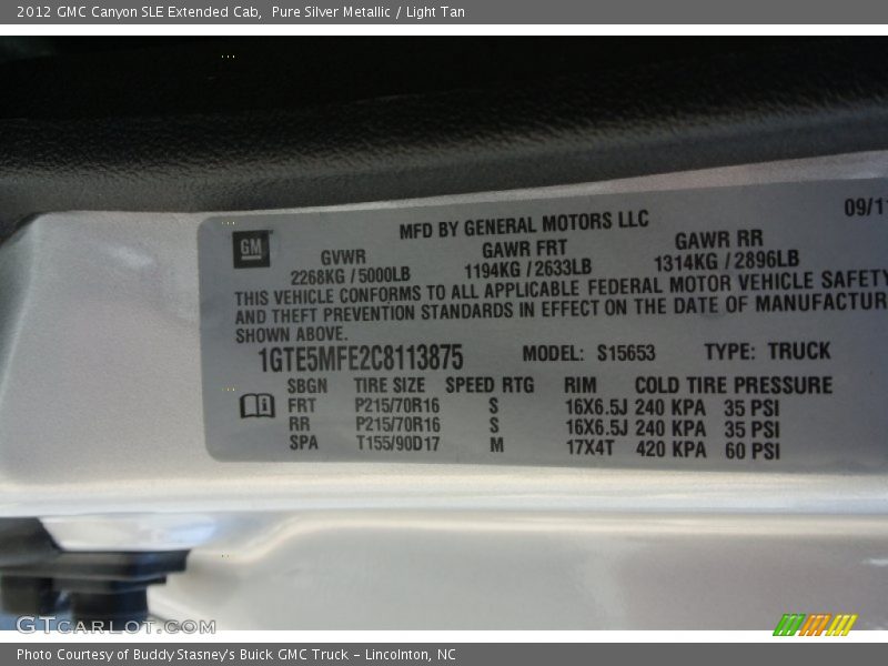 Pure Silver Metallic / Light Tan 2012 GMC Canyon SLE Extended Cab