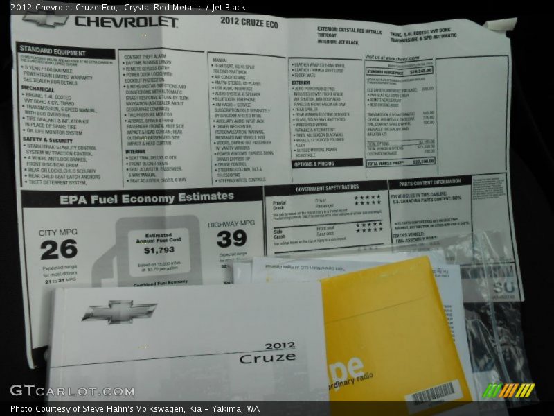 Crystal Red Metallic / Jet Black 2012 Chevrolet Cruze Eco