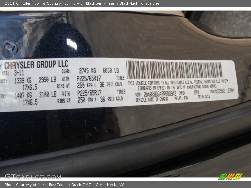 Blackberry Pearl / Black/Light Graystone 2011 Chrysler Town & Country Touring - L