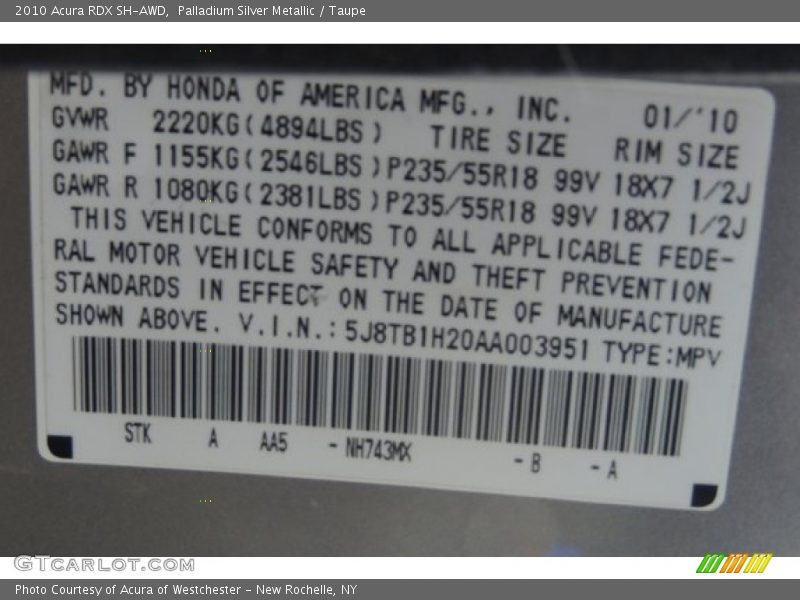Palladium Silver Metallic / Taupe 2010 Acura RDX SH-AWD