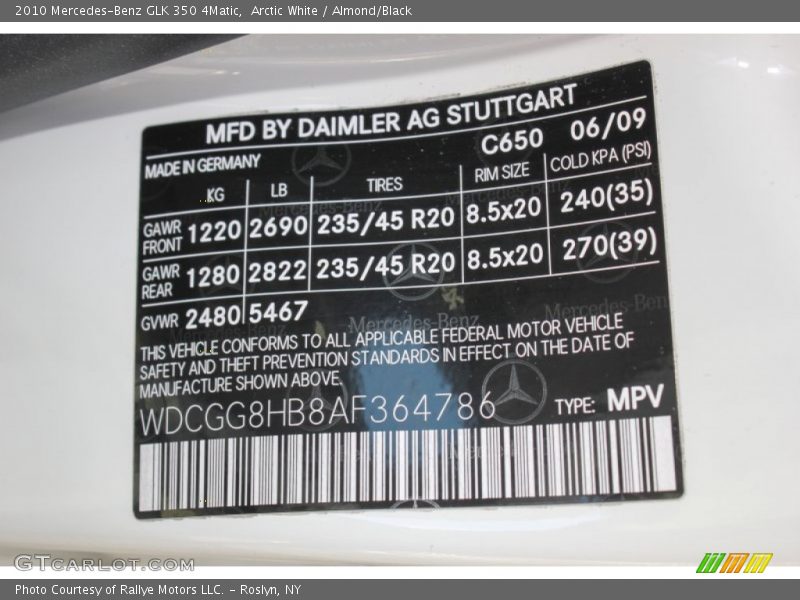 Arctic White / Almond/Black 2010 Mercedes-Benz GLK 350 4Matic