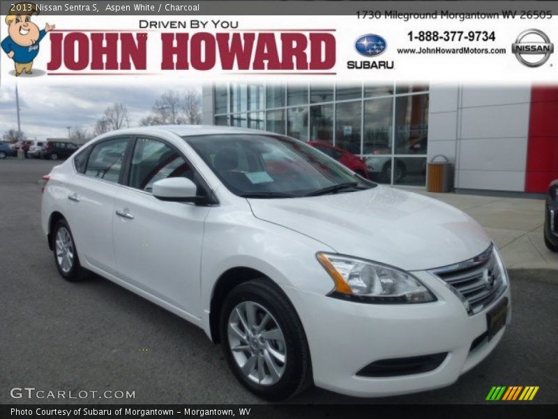 Aspen White / Charcoal 2013 Nissan Sentra S