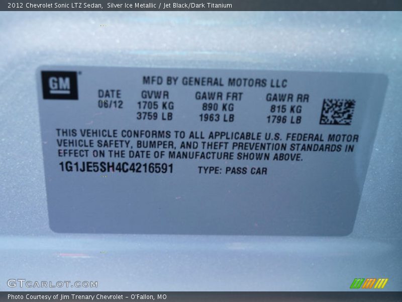 Silver Ice Metallic / Jet Black/Dark Titanium 2012 Chevrolet Sonic LTZ Sedan