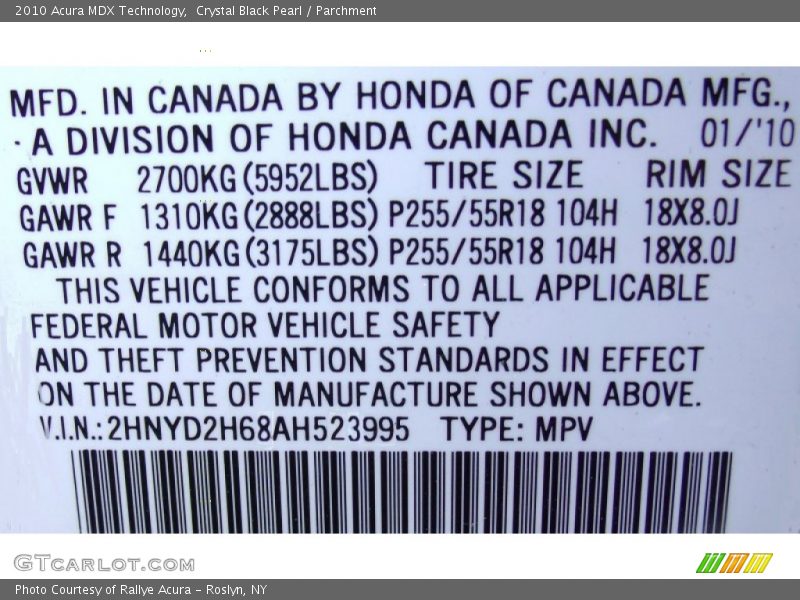 Crystal Black Pearl / Parchment 2010 Acura MDX Technology