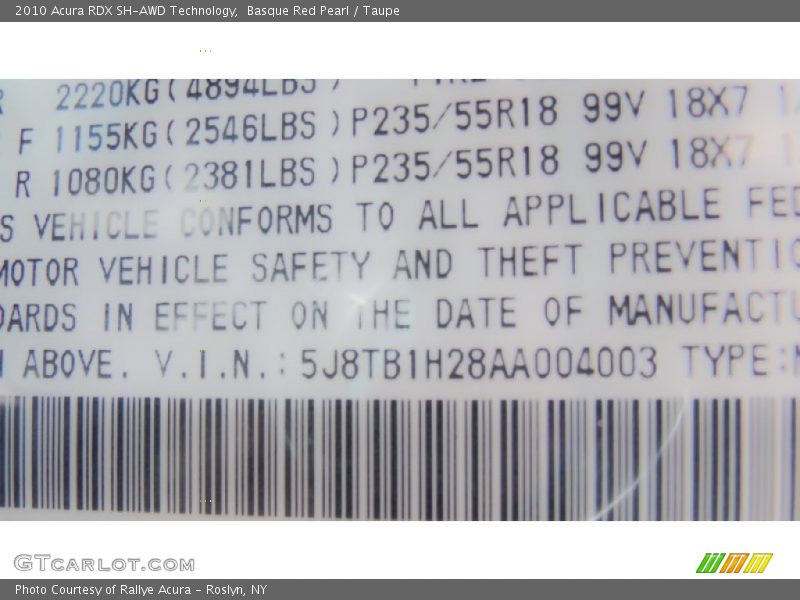 Basque Red Pearl / Taupe 2010 Acura RDX SH-AWD Technology