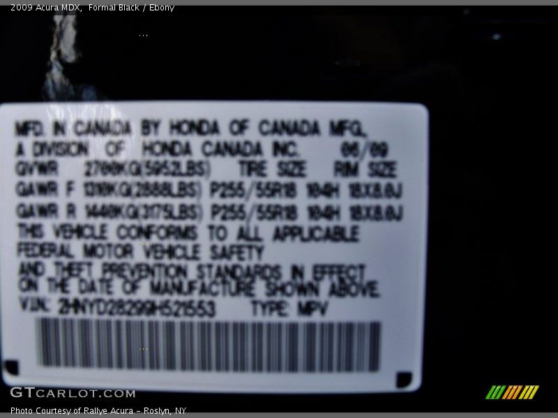 Formal Black / Ebony 2009 Acura MDX