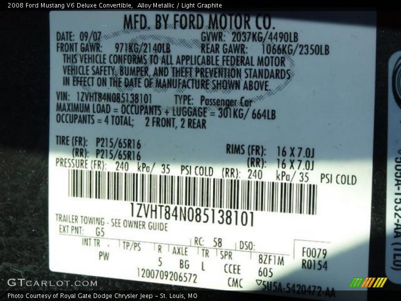 Alloy Metallic / Light Graphite 2008 Ford Mustang V6 Deluxe Convertible