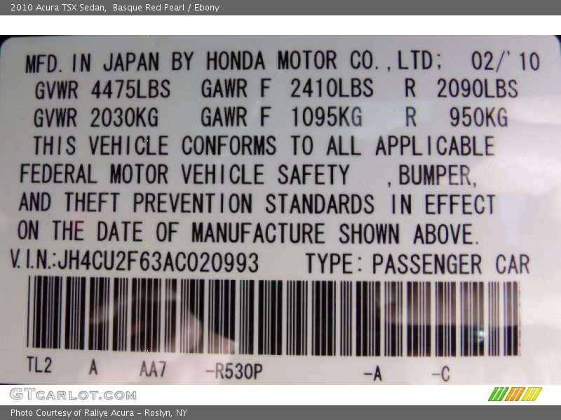 Basque Red Pearl / Ebony 2010 Acura TSX Sedan