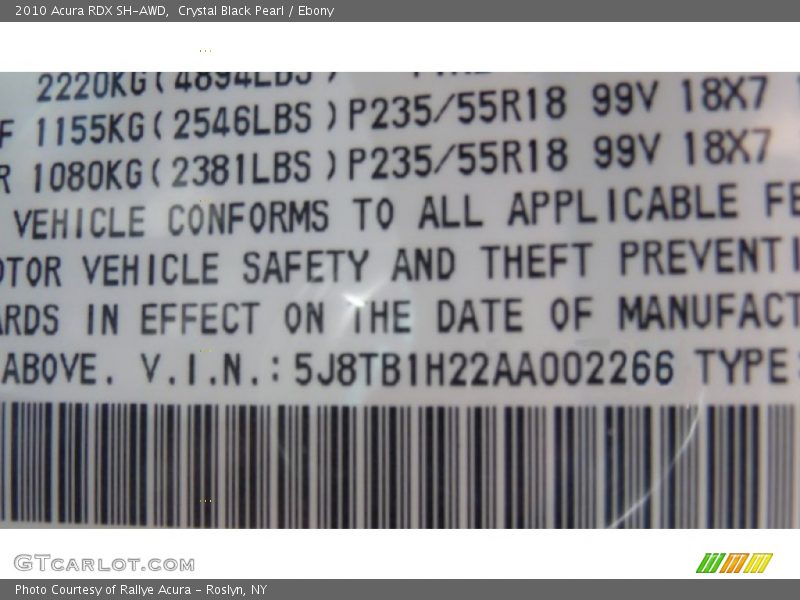 Crystal Black Pearl / Ebony 2010 Acura RDX SH-AWD