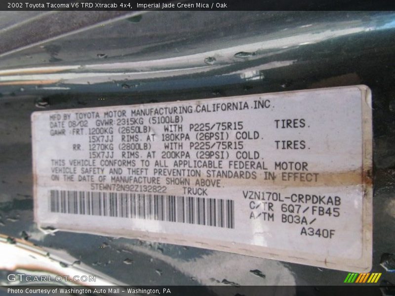Imperial Jade Green Mica / Oak 2002 Toyota Tacoma V6 TRD Xtracab 4x4