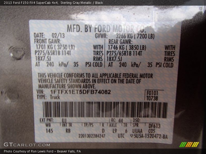 2013 F150 FX4 SuperCab 4x4 Sterling Gray Metallic Color Code UJ