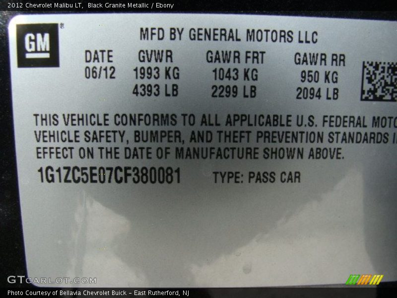 Black Granite Metallic / Ebony 2012 Chevrolet Malibu LT