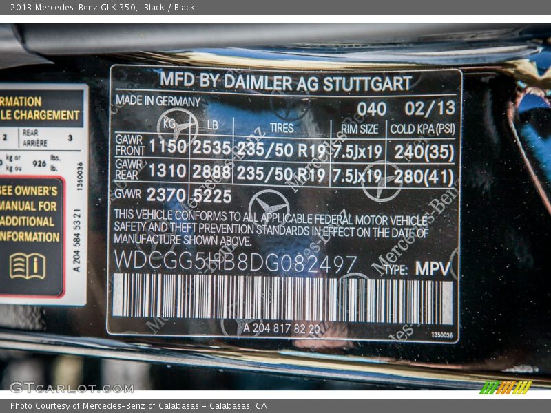 Black / Black 2013 Mercedes-Benz GLK 350