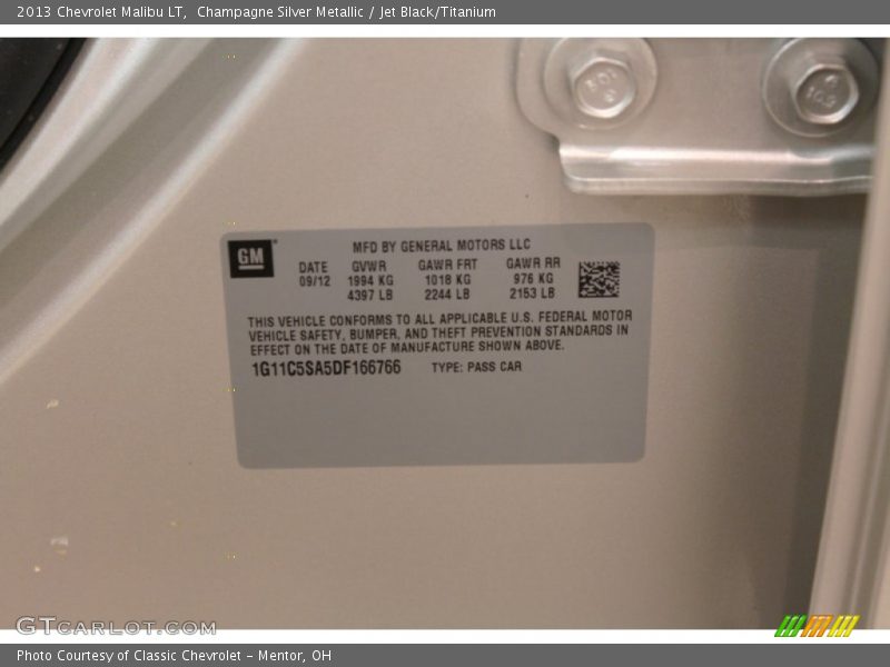 Champagne Silver Metallic / Jet Black/Titanium 2013 Chevrolet Malibu LT