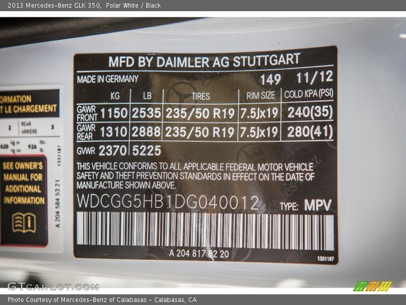 Polar White / Black 2013 Mercedes-Benz GLK 350