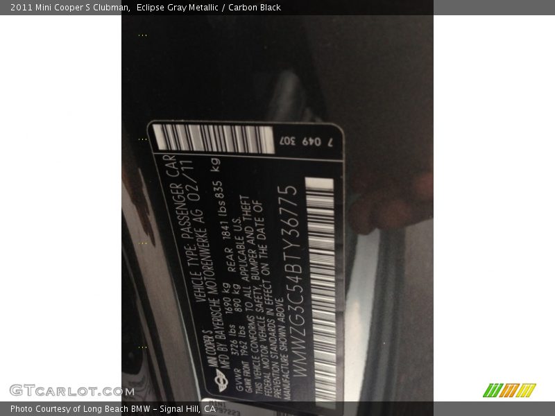 Eclipse Gray Metallic / Carbon Black 2011 Mini Cooper S Clubman