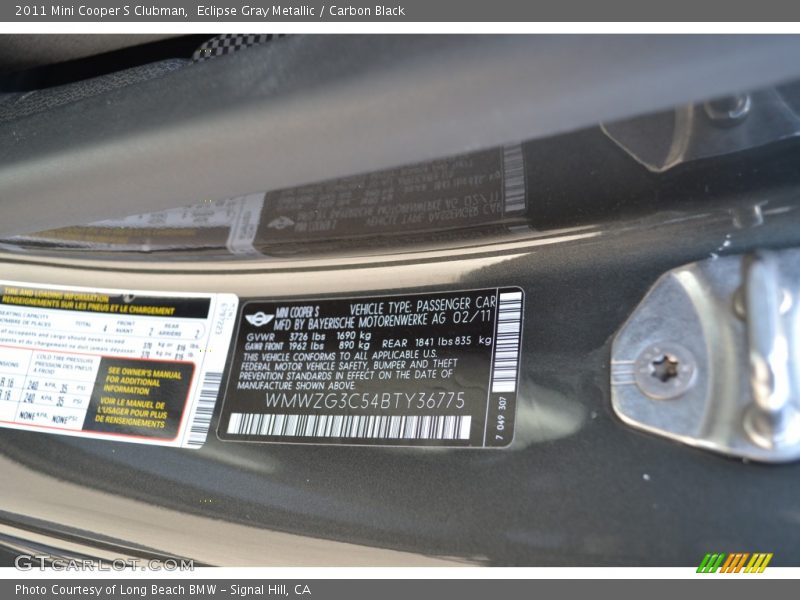 Eclipse Gray Metallic / Carbon Black 2011 Mini Cooper S Clubman