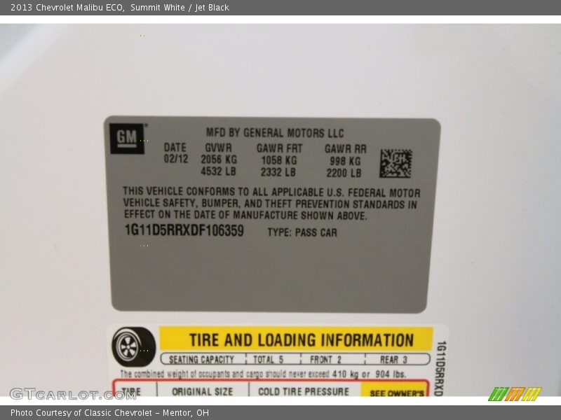 Summit White / Jet Black 2013 Chevrolet Malibu ECO
