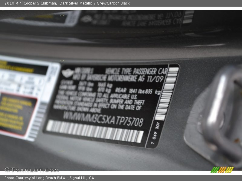 Dark Silver Metallic / Grey/Carbon Black 2010 Mini Cooper S Clubman