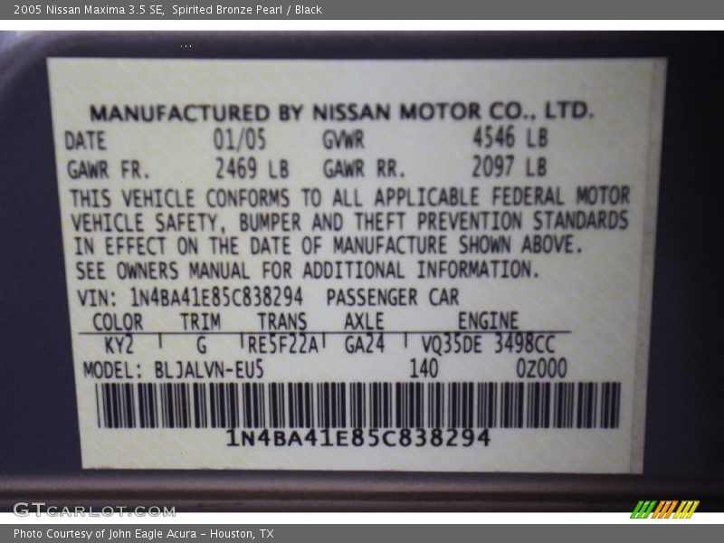 Spirited Bronze Pearl / Black 2005 Nissan Maxima 3.5 SE