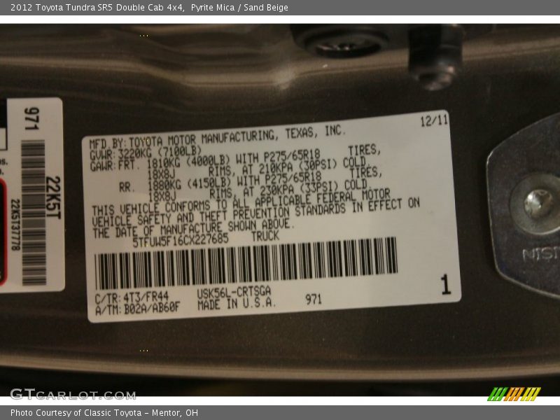 Pyrite Mica / Sand Beige 2012 Toyota Tundra SR5 Double Cab 4x4