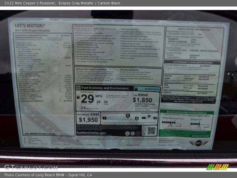 Eclipse Gray Metallic / Carbon Black 2013 Mini Cooper S Roadster