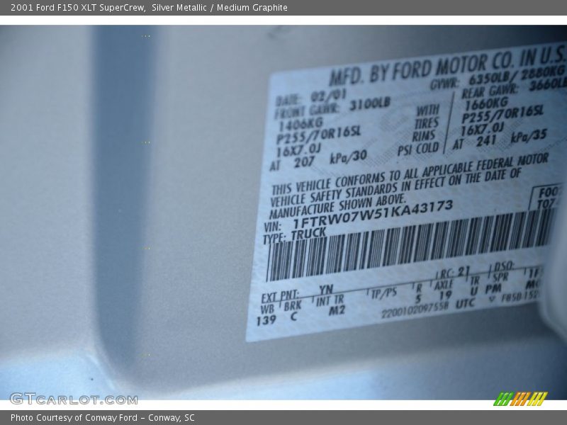 Silver Metallic / Medium Graphite 2001 Ford F150 XLT SuperCrew