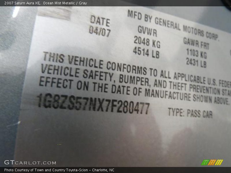 Ocean Mist Metallic / Gray 2007 Saturn Aura XE