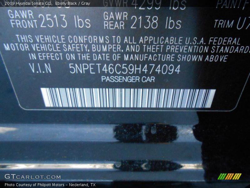 Ebony Black / Gray 2009 Hyundai Sonata GLS