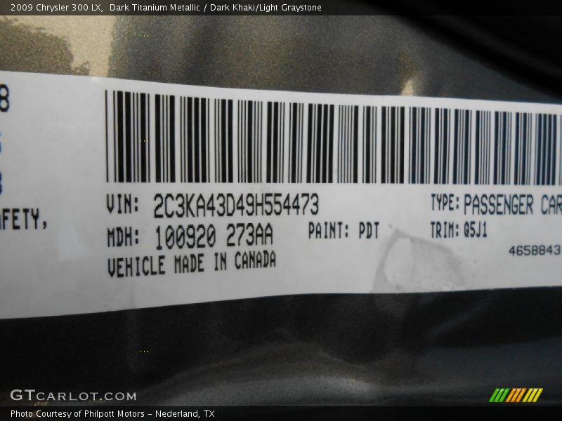 Dark Titanium Metallic / Dark Khaki/Light Graystone 2009 Chrysler 300 LX