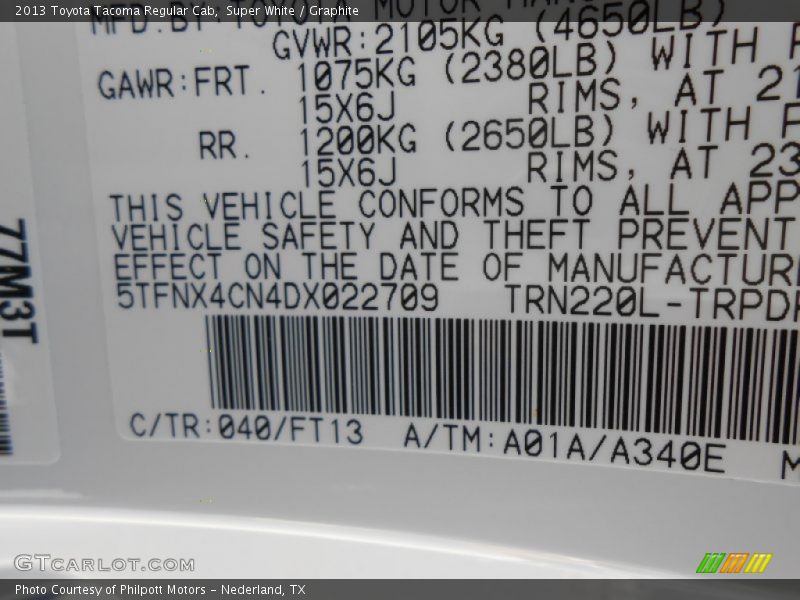 Super White / Graphite 2013 Toyota Tacoma Regular Cab