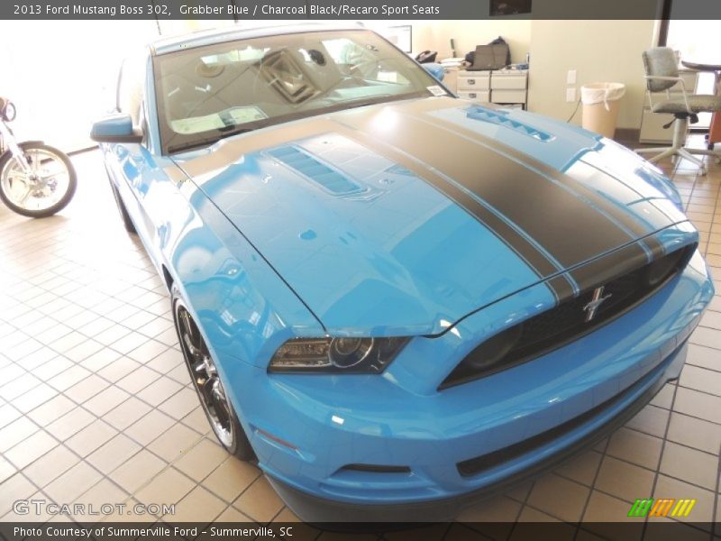 Grabber Blue / Charcoal Black/Recaro Sport Seats 2013 Ford Mustang Boss 302