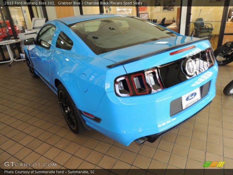 Grabber Blue / Charcoal Black/Recaro Sport Seats 2013 Ford Mustang Boss 302