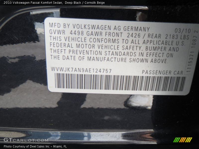 Deep Black / Cornsilk Beige 2010 Volkswagen Passat Komfort Sedan
