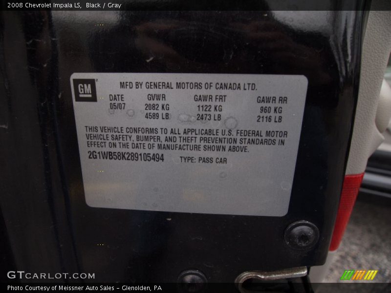 Black / Gray 2008 Chevrolet Impala LS