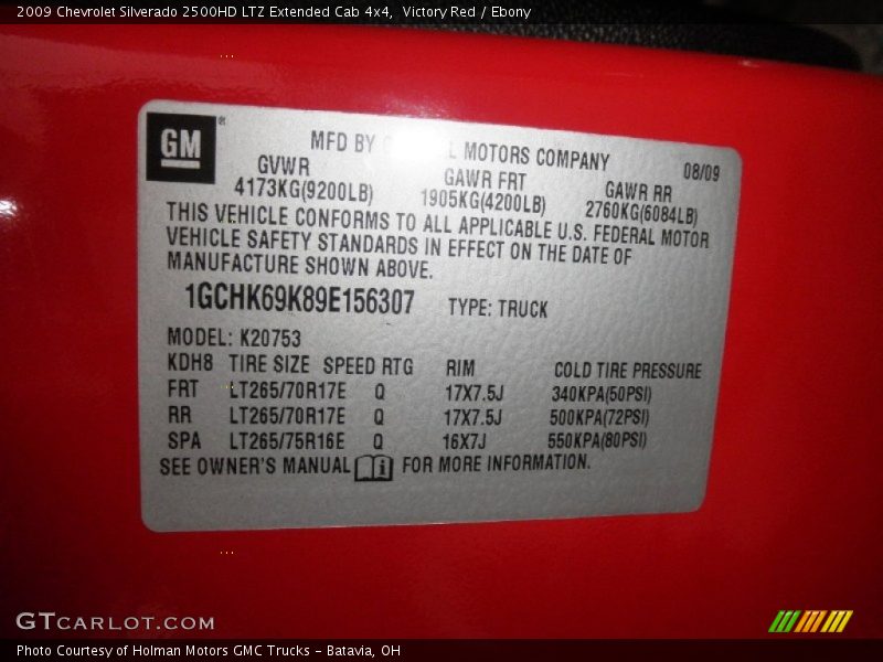 Info Tag of 2009 Silverado 2500HD LTZ Extended Cab 4x4