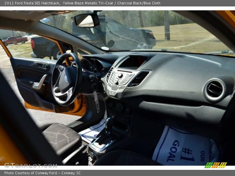 Yellow Blaze Metallic Tri-Coat / Charcoal Black/Blue Cloth 2011 Ford Fiesta SES Hatchback