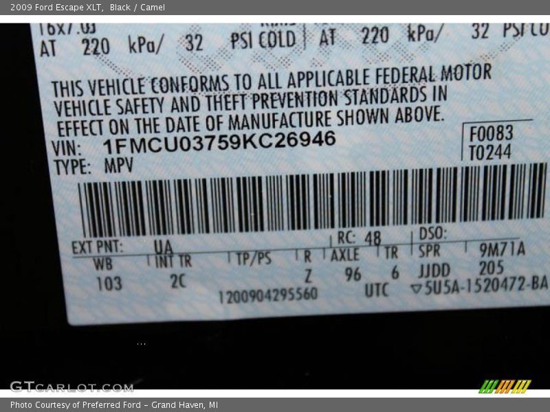 Black / Camel 2009 Ford Escape XLT