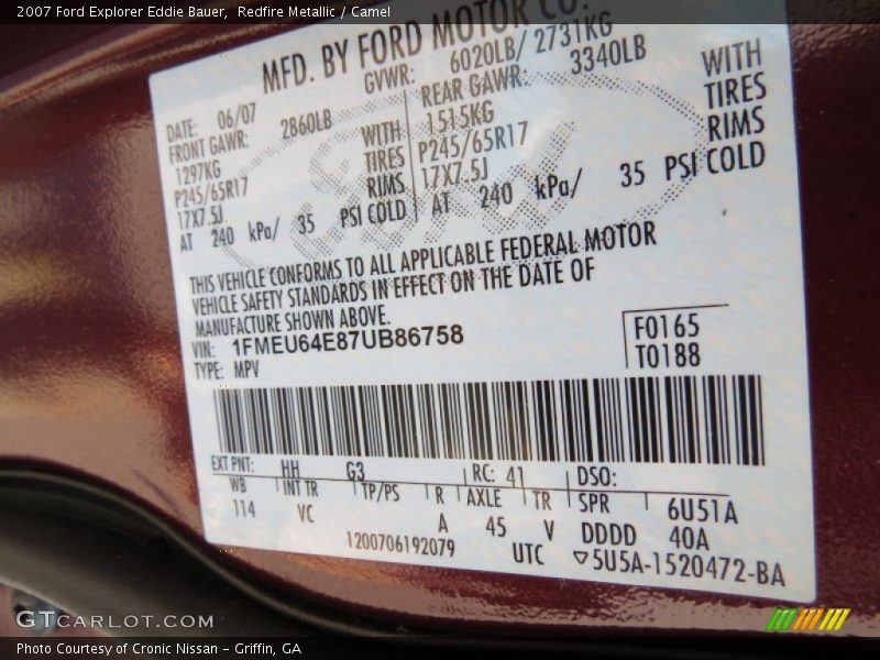 Redfire Metallic / Camel 2007 Ford Explorer Eddie Bauer