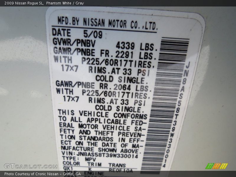 Phantom White / Gray 2009 Nissan Rogue SL