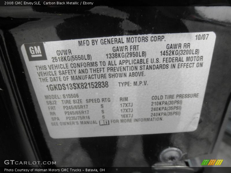 Carbon Black Metallic / Ebony 2008 GMC Envoy SLE