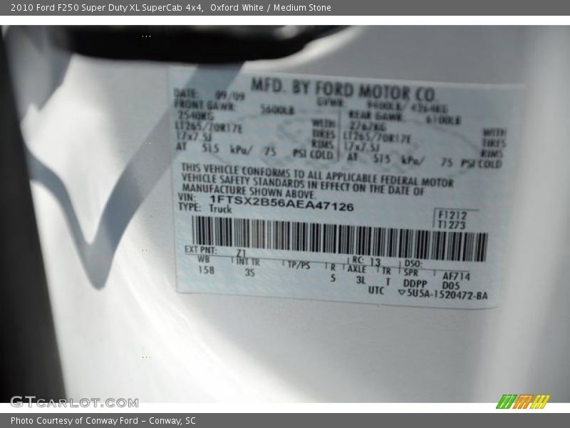 Oxford White / Medium Stone 2010 Ford F250 Super Duty XL SuperCab 4x4